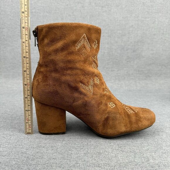 Billabong Ankle Boots Women's 8.5 Tan Faux Suede Embroidered Coastal Cowgirl - Picture 13 of 16